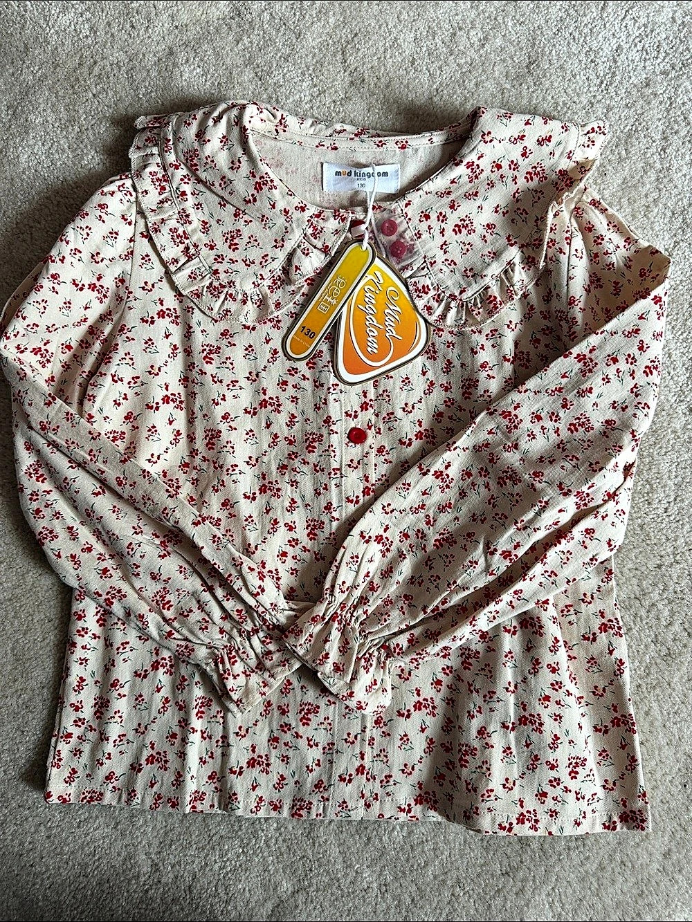 Mud Kingdom Girls Floral Dress in Cream & Red Size 130 NWT